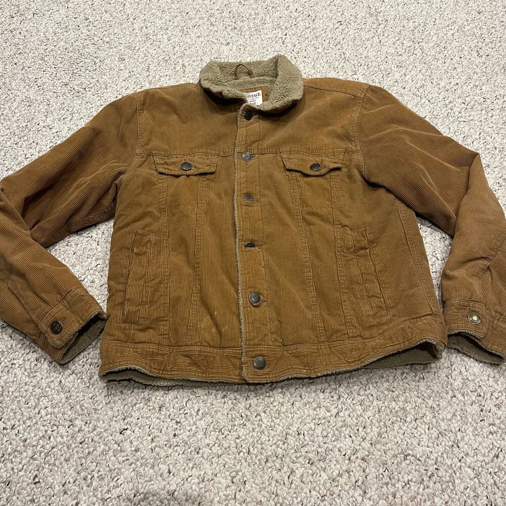 Aeropostale Corduroy Sherpa Lined Men's Trucker Jacket Sz L Brown Grunge Y2K